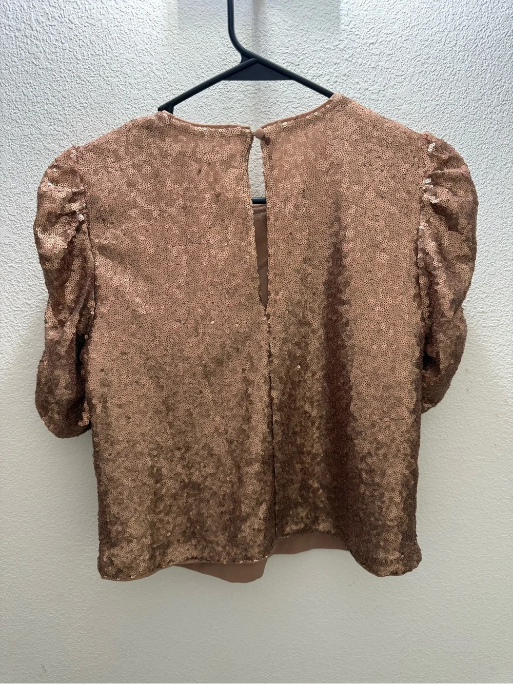 Abercrombie & Fitch Rose Gold Sequin Puff Sleeve Blouse